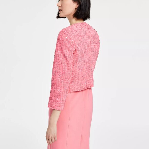 Anne Klein Women's Collarless Open-Front Tweed Jacket Pink Size 0 NEW - Picture 3 of 3